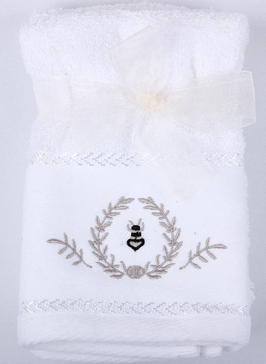Bee embroidered facecloth 2 set. Code: FAC-BEE/2SET.